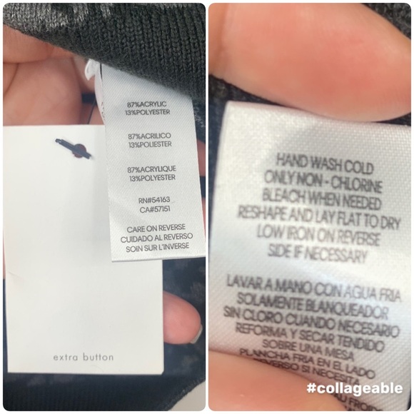 Calvin Klein Gray & Black Mock Neck Animal Print  Sweater w/ Silver Buttons- NWT - Picture 16 of 16